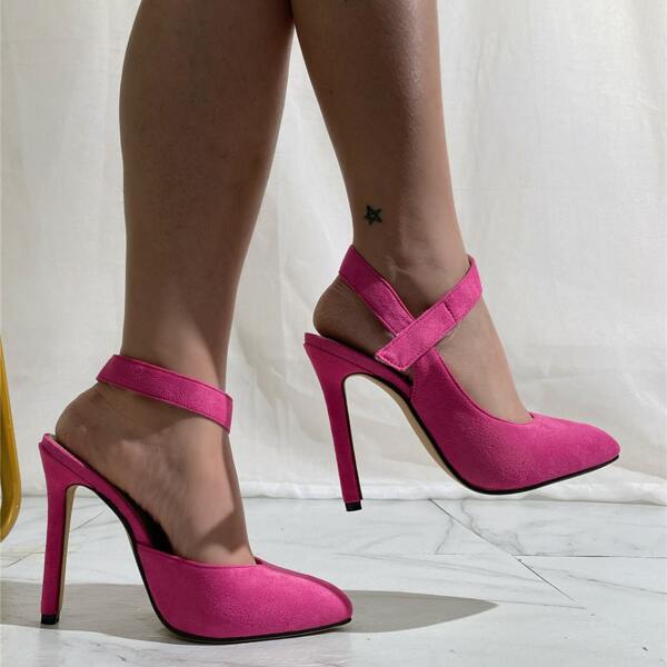 

Velcro Strap High Heeled Suede Pumps, Hot pink