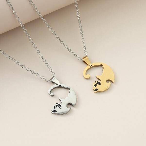 

2pcs Couple Cat Charm Necklace, Multicolor