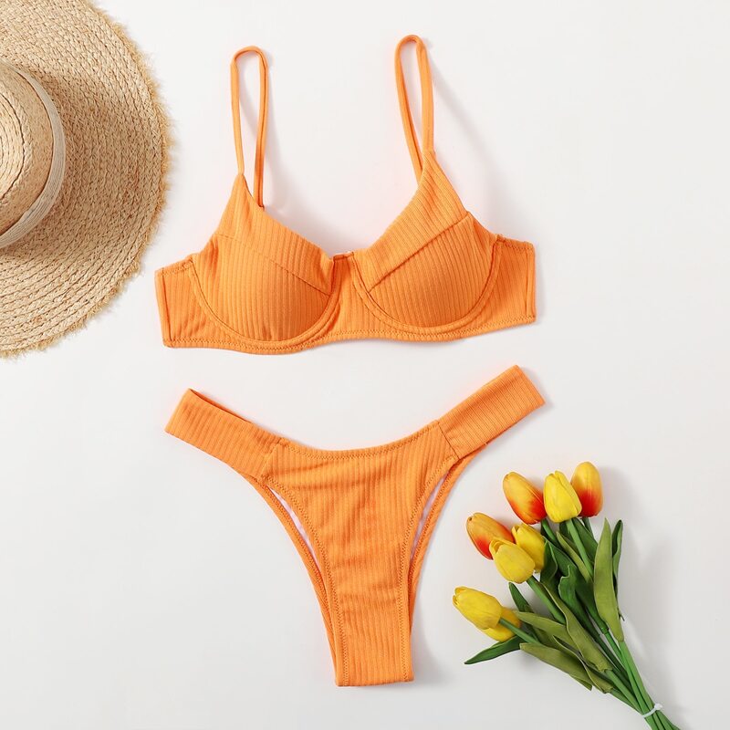 

Ribbed Underwire Bikini Swimsuit, Orange