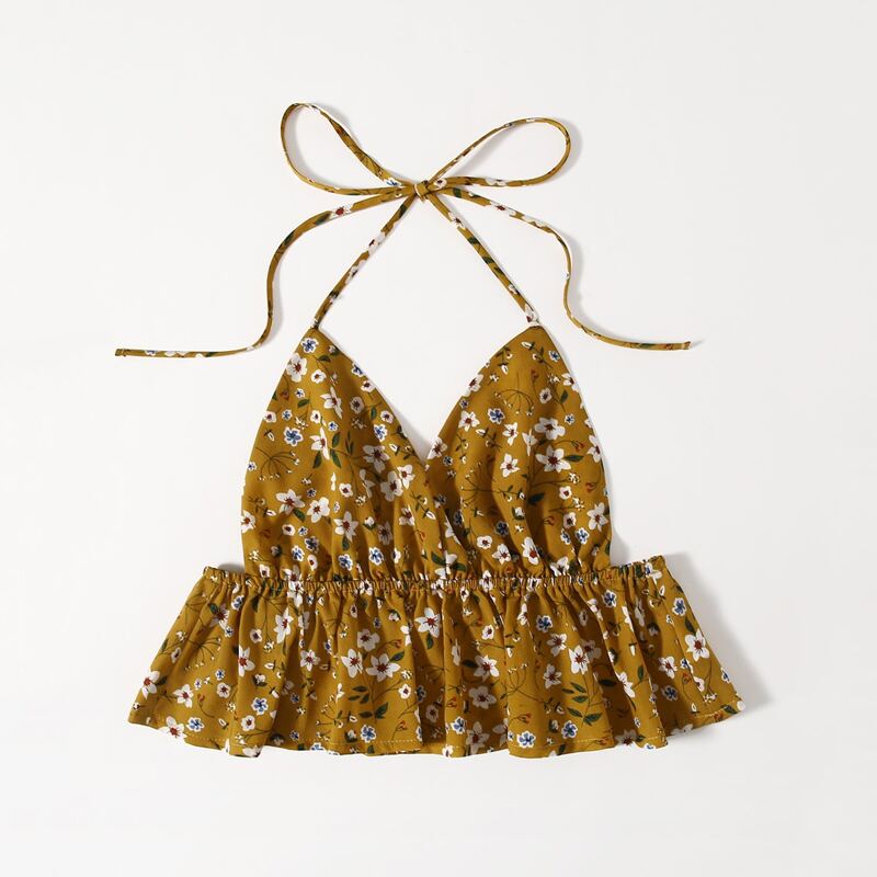 

Ditsy Floral Ruffle Hem Halter Top, Multicolor