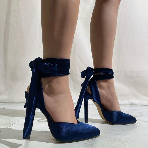 

Satin Tie Leg Stiletto Heels, Royal blue