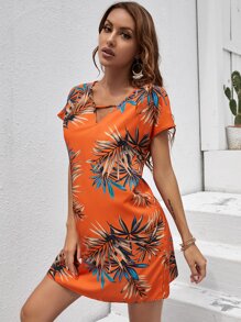 SHEIN VCAY Đầm Nhiệt đới Boho - trái cam - Xem 3
