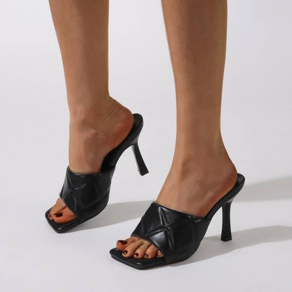 

Quilted Stiletto Heeled Mule Sandals, Black