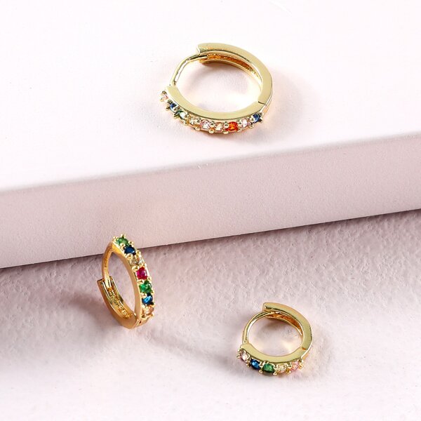 

3pcs Zircon Decor Hoop Earrings, Gold
