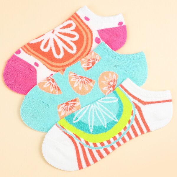

3pairs Fruit Print Ankle Socks, Multicolor