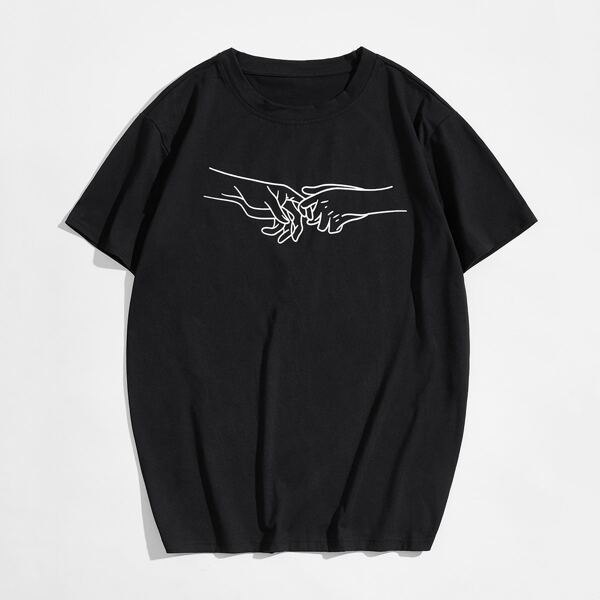 

Men Gesture Print Short Sleeve Tee, Black