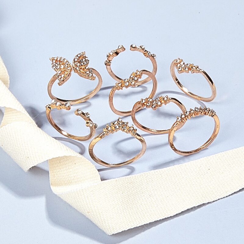 

8pcs Rhinestone Decor Ring, Gold