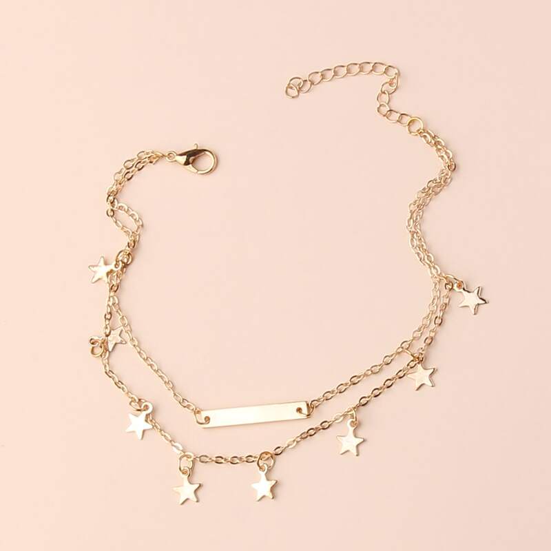 

1pc Star Charm Layered Chain Anklet, Gold