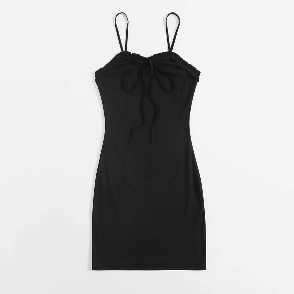 

Solid Frill Cami Dress, Black