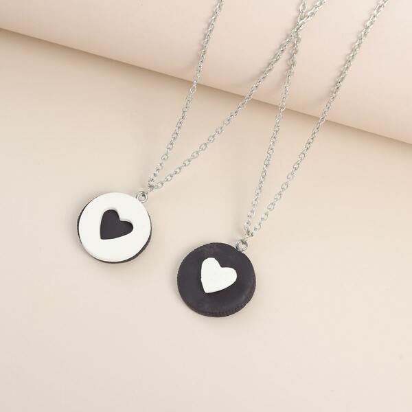 

2pcs Heart Charm Necklace, Multicolor