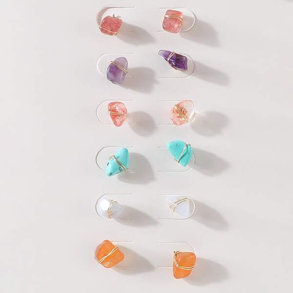 

6pairs Natural Stone Decor Stud Earrings, Multicolor
