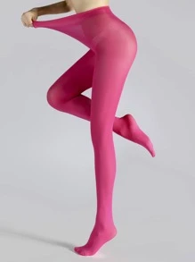Simple Plain Tights - Pink - View 7