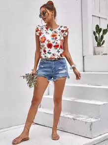 SHEIN LUNE Áo sơ mi Nút Hoa Boho - Nhiều màu - Xem 1