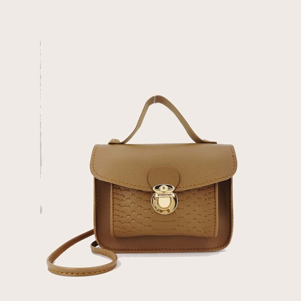

Push Lock Pocket Front Top Handle Satchel Bag, Camel