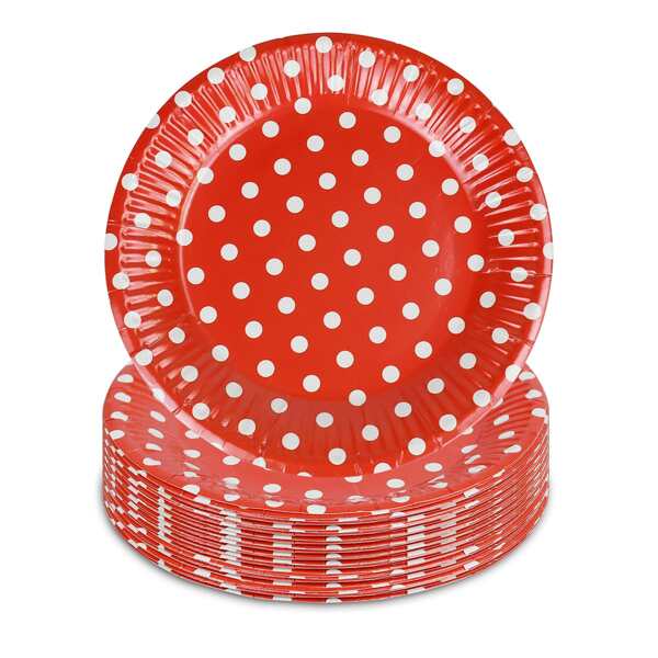 

10pcs Polka Dot Pattern Disposable Plate, Red