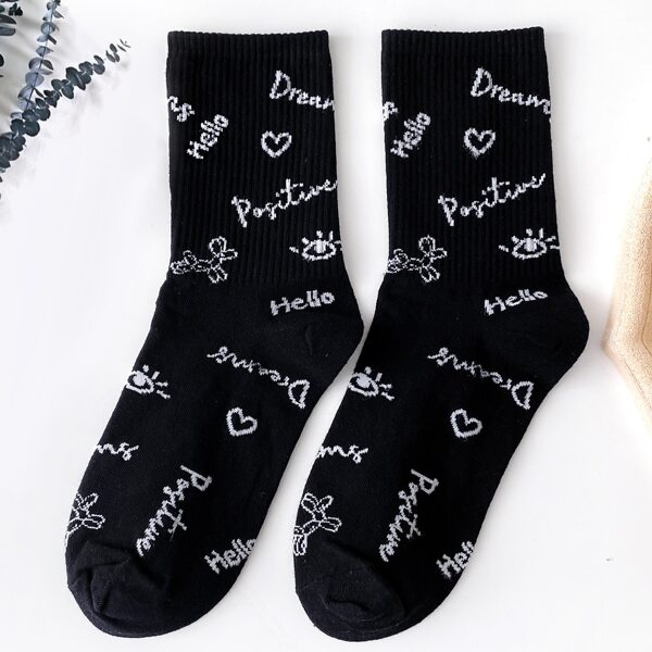 

Letter Graphic Crew Socks, Black