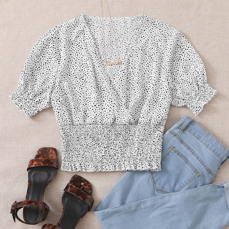 

Dalmatian Shirred Crop Top, Black and white