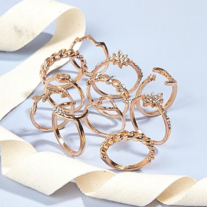 

11pcs Rhinestone Decor Ring, Gold