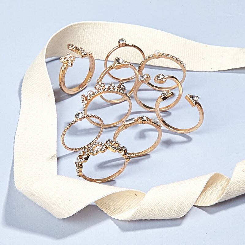 

10pcs Rhinestone Decor Ring, Gold