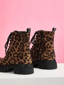 leopard print lace up booties