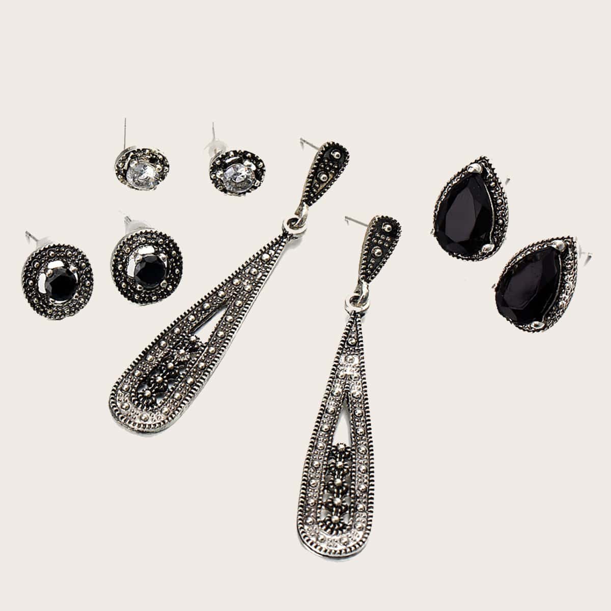 

4pair Rhinestone Decor Earrings, Multicolor