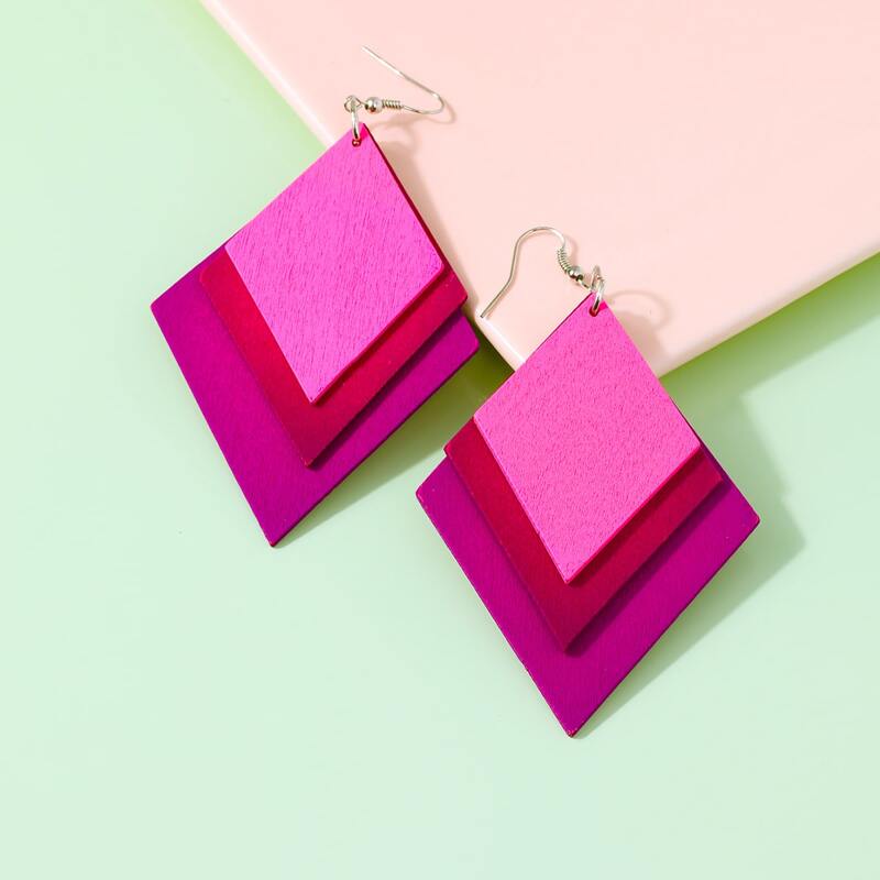 

1pair Geo Drop Earrings, Pink