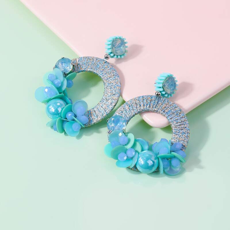 

1pair Round Drop Earrings, Blue