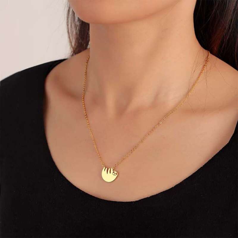 

1pc Sloth Pendant Chain Necklace, Gold