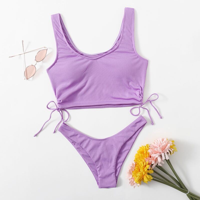 

Drawstring Side Tank Bikini Swimsuit, Lilac purple