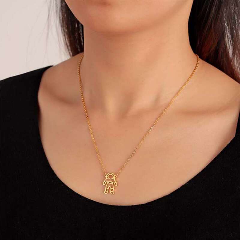 

1pc Astronaut Pendant Chain Necklace, Gold