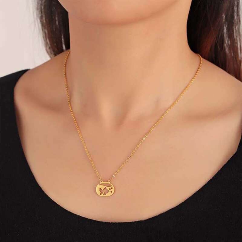

1pc Fishbowl Pendant Chain Necklace, Gold