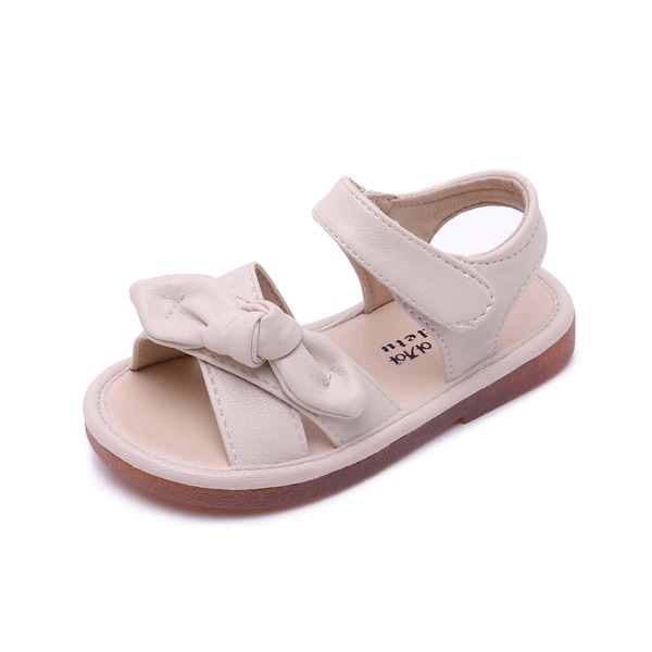 

Toddler Girls Bow Decor Velcro Strap Sandals, Beige
