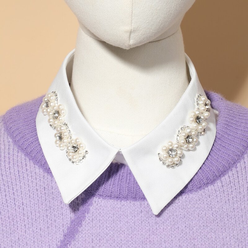 

Faux Pearl Decor Fake Collar, White