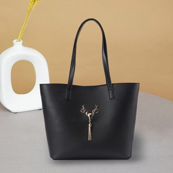 

Metal Tassel Decor Tote Bag, Black