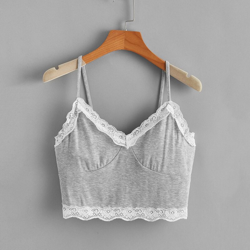 

Contrast Lace Crop Cami, Grey