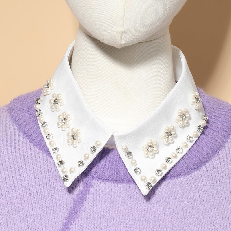 

Faux Pearl Decor Fake Collar, White