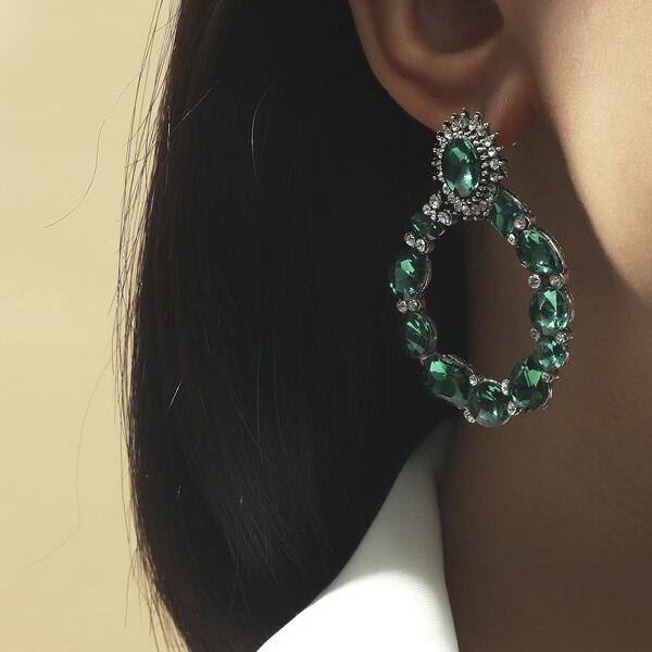 

Gemstone Decor Round Design Stud Earrings, Dark green