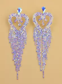 Rhinestone Heart Design Drop Earrings Valentines - Multicolor - View 1