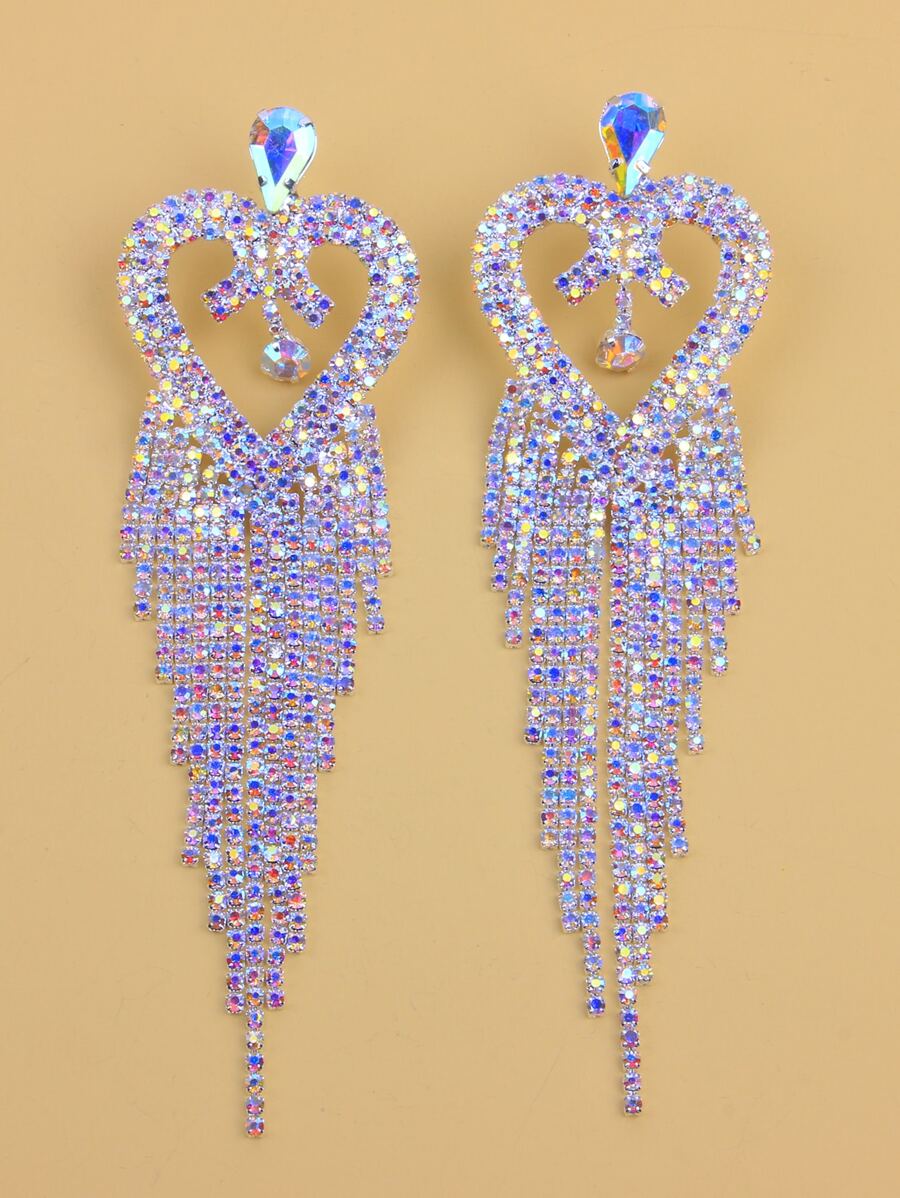 Rhinestone Heart Design Drop Earrings Valentines - Multicolor - View 1
