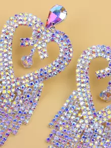 Rhinestone Heart Design Drop Earrings Valentines - Multicolor - View 3