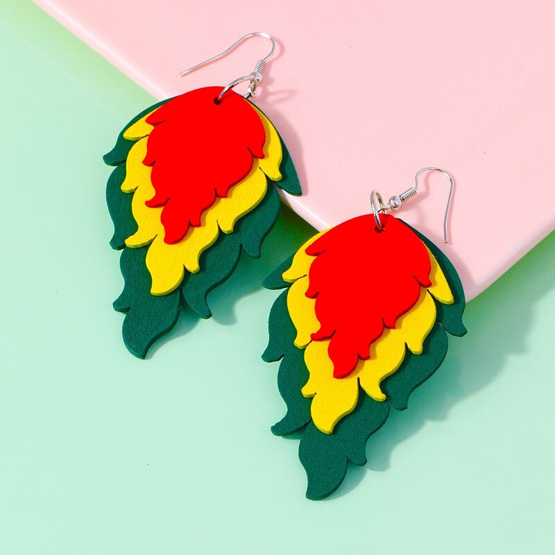 

1pair Layered Leaf Design Drop Earrings, Multicolor