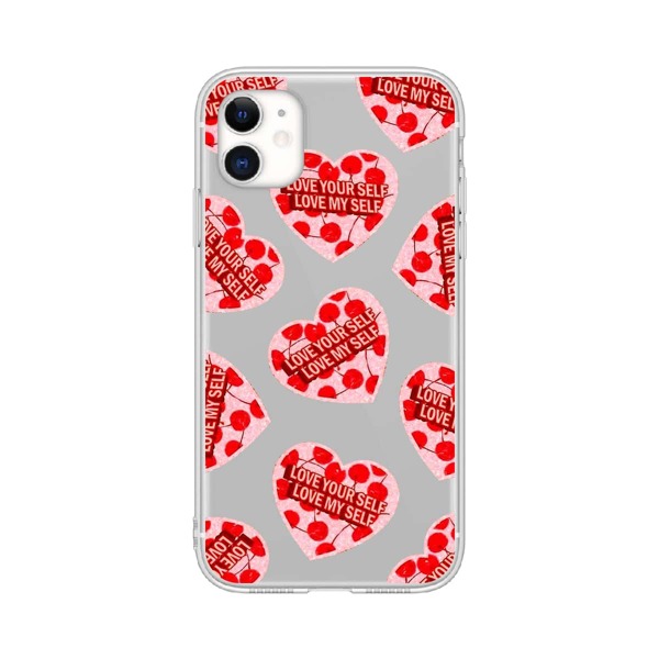 

Heart & Slogan Graphic Phone Case, Red clear
