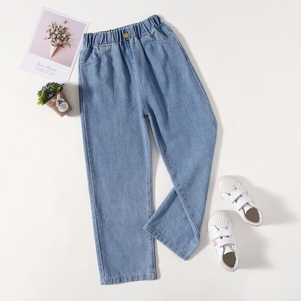 

Girls Solid Straight Leg Jeans, Medium wash