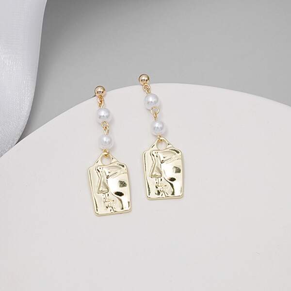 

Faux Pearl Decor Drop Earrings, Gold
