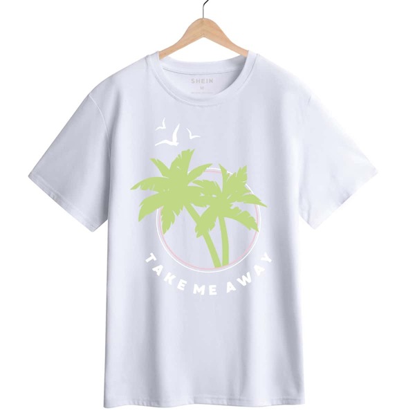

Slogan And Tropical Print Tee, White