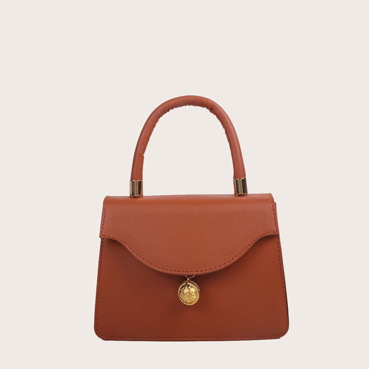 

Ball Decor Solid Satchel Bag, Brown
