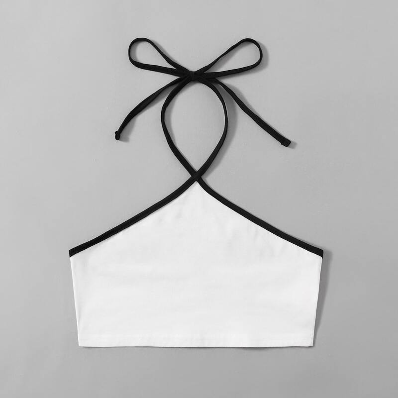 

Ringer Halter Crop Top, White