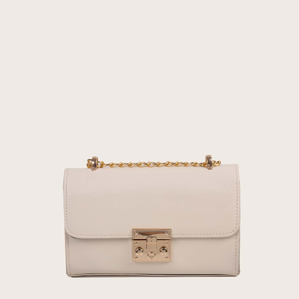 

Solid Chain Crossbody Bag, Beige