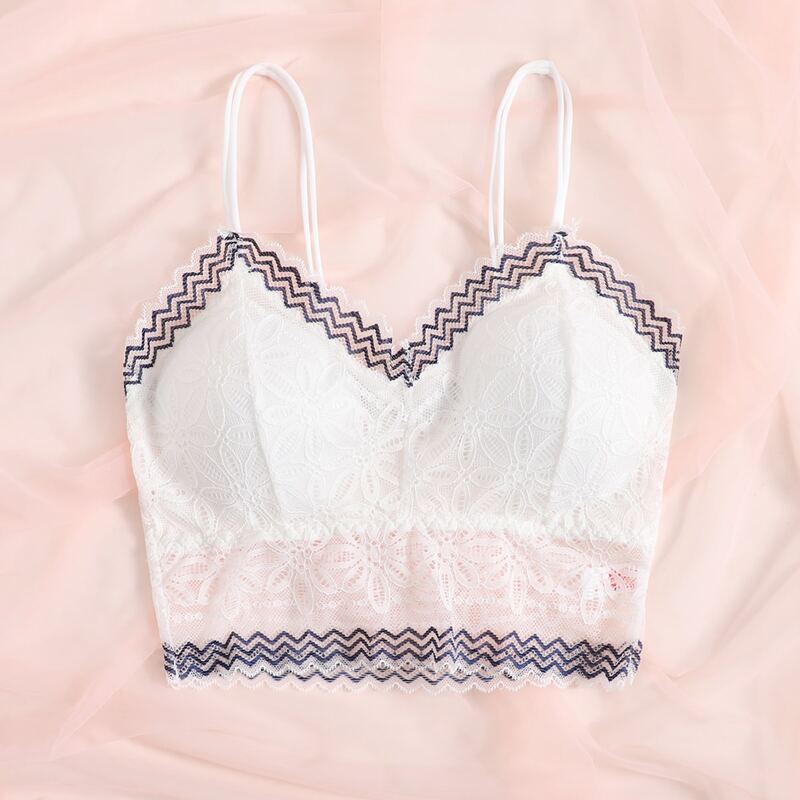 

Chevron Print Lace Bralette, White