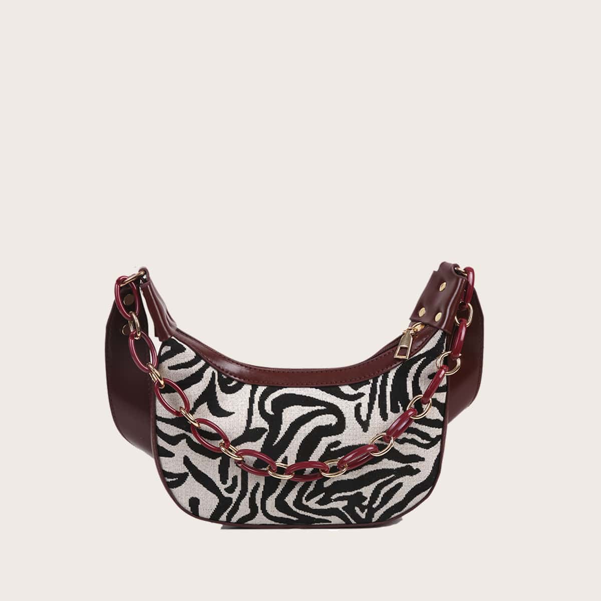 

Zebra Striped Shoulder Bag, Brown